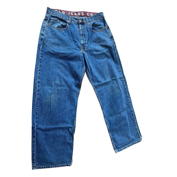 Vtg Ralph Lauren Polo Jeans Company 33x30 Y2K Blue Denim Pants Mens Banner - Picture 2 of 11